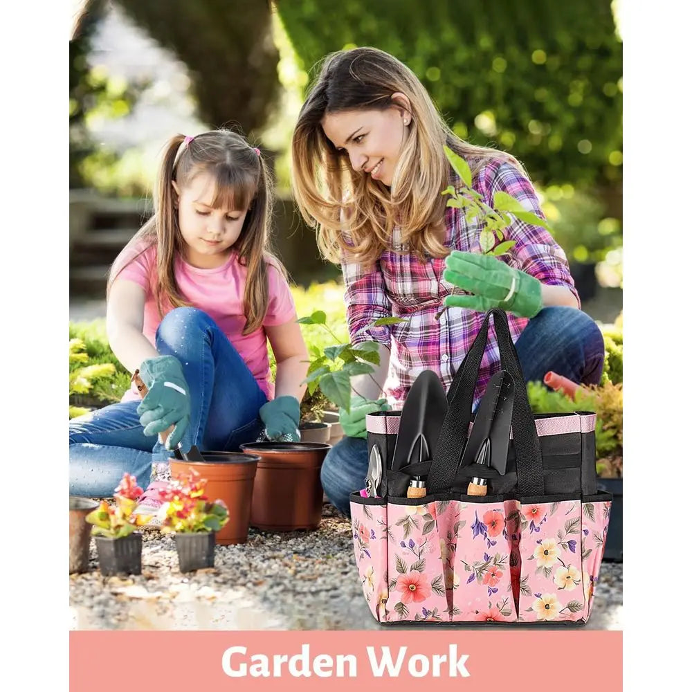 5-Piece Pink Gardening Tool Set with Floral Bag