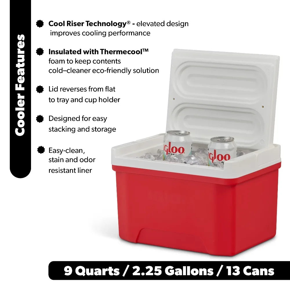 Best-selling home items Portable Compact 9 Quart Ice Chest Cooler for 13 Cans Picnic Camping Beach Outdoor Red