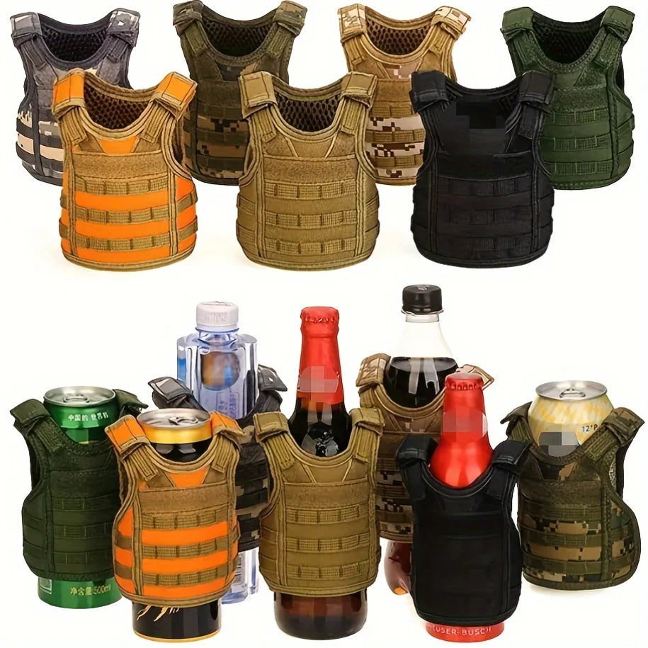 600D Oxford Cloth Mini Beer Bottle Vest Cover Washable Tactical Beverage Can Holder