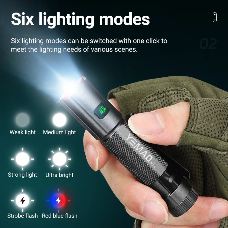 High‑Power LED Mini Flashlight 6 Lighting Modes, Magnetic Base & Metal Pen Clip, Type‑C Rechargeable Pocket Torch, Light‑Weight Portable EDC Lamp for Outdoor Camping Daily Emergency Travel