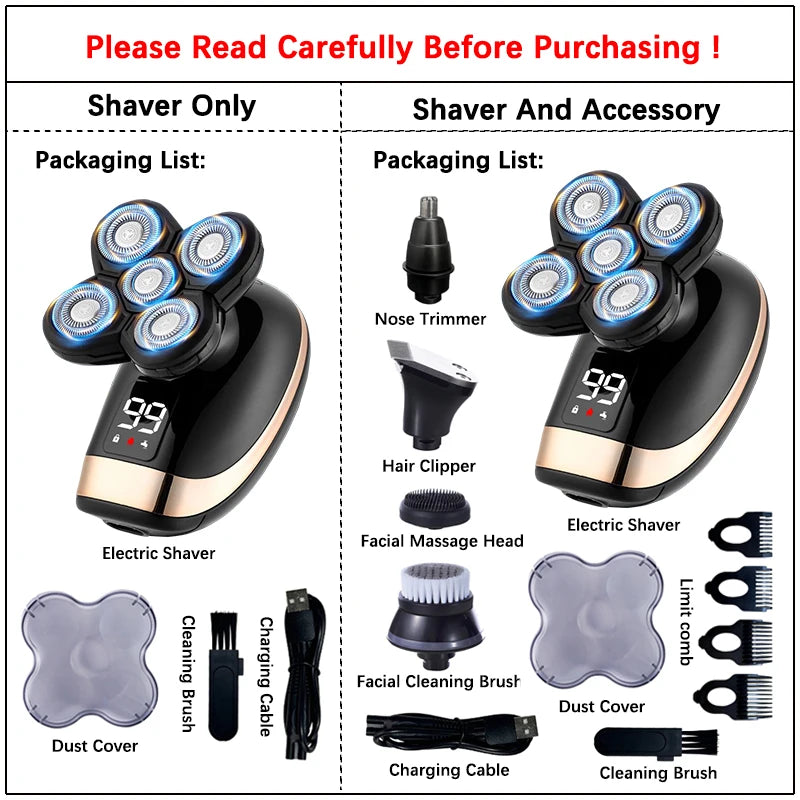 5 IN 1 Electric Razor, shaving, Beard Razor, Wet-Dry Dual Use Waterproof Fast Charging