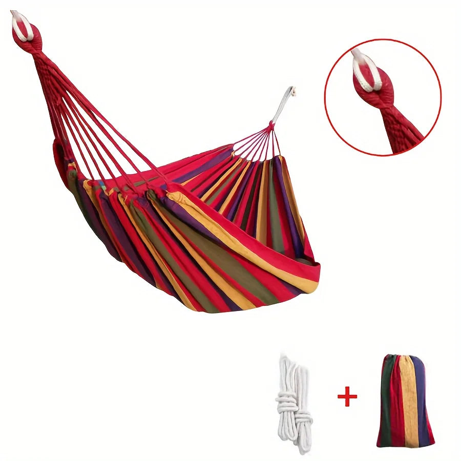 Colorful Fabric Striped Hammock for Rest, Portable Camping Hammock with Anti-Rollover Design, Comes with Binding Straps and Storage Bag, Equipped with Handbag and Ropes, Anti-Rolling and Ideal for Comfortable Sleep