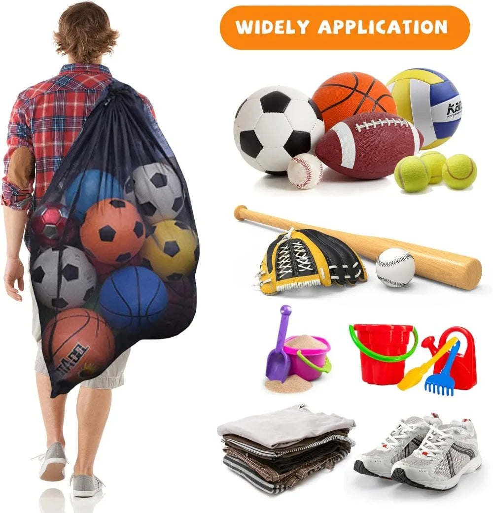 30x40'' Heavy Duty Mesh Ball Bag for Soccer, Basketball, Volleyball - Breathable Sports Gear Organizer with Adjustable Strap