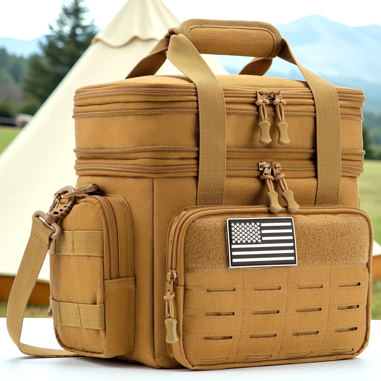 Tactical Lunch Box Expandable 18L Insulated Cooler Bag Leak Proof Lunch Bag for Work Camping Outdoor Picnic MOLLE Weave Strap