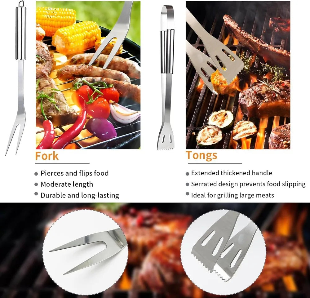 11Pcs Stainless Steel BBQ Grilling Accessories Set, Portable Grill Tools Kit with Storage Bag for Outdoor Camping Backyard