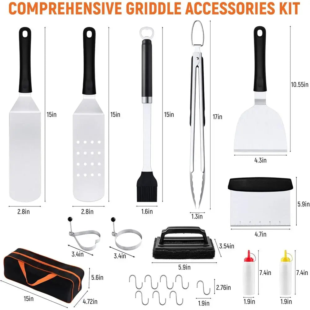 20-Piece Stainless Steel BBQ Spatula Set with Storage Bag, Ideal for Grilling and Camping Adventures