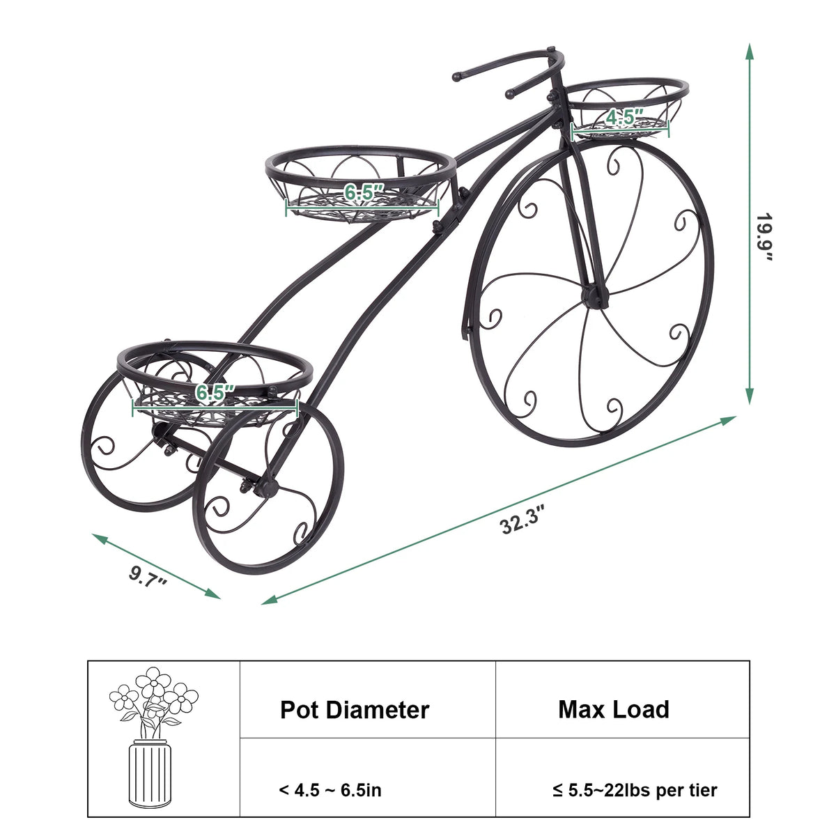 3 Tier Bicycle-Shaped Metal Plant Stand Flower Pot Holder for Home Garden Patio Organizer Rack