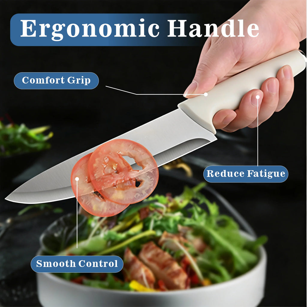15PCS Kitchen Knife Set with Block & Sharpener, Stainless Steel Knives, Dishwasher Safe, Rust Resistant, Ergonomic Handle