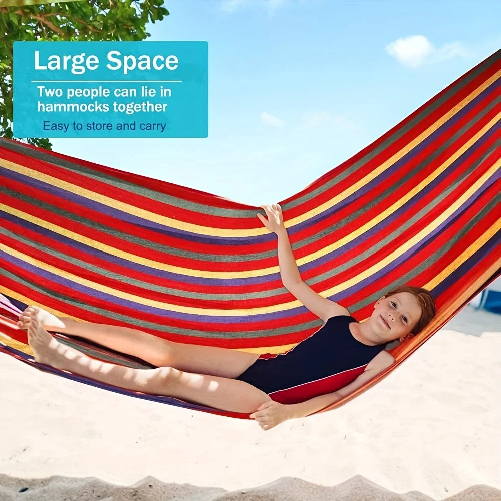 Colorful Fabric Striped Hammock for Rest, Portable Camping Hammock with Anti-Rollover Design, Comes with Binding Straps and Storage Bag, Equipped with Handbag and Ropes, Anti-Rolling and Ideal for Comfortable Sleep