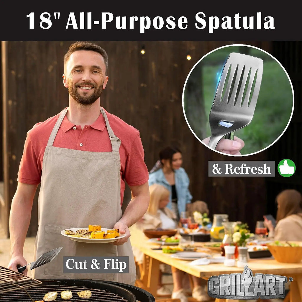 18-Inch Stainless Steel BBQ Tools Set - 4-Piece Grilling Kit with Tongs, Spatula, Fork & Brush