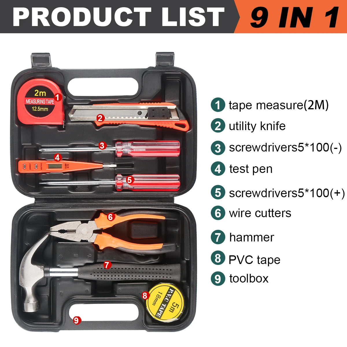 8/9/12/13Pcs Hand Tool Sets, Household Home Repair, Tool Set, Screwdriver Tool Box Set, Scissors Claw Hammer