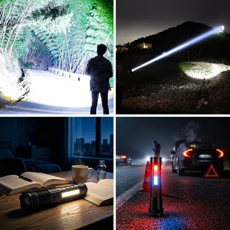 2PCS High Power LED Flashlight Strong Light Tactical Torch Rechargeable Portable Lamp Outdoor Emergency Camping Lantern