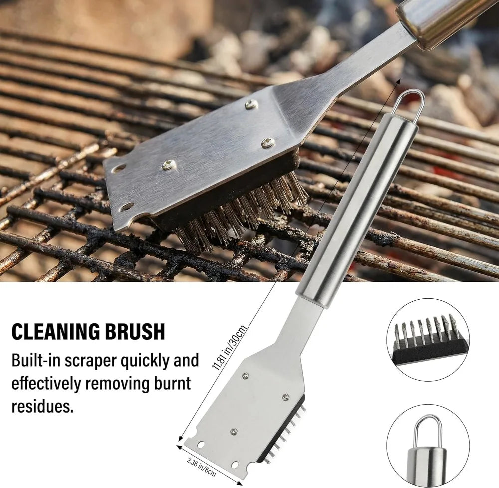 5-Piece BBQ Grill Tools Set, Stainless Steel Grilling Accessories with Long Handles, Outdoor Cooking Kit for Men Dad