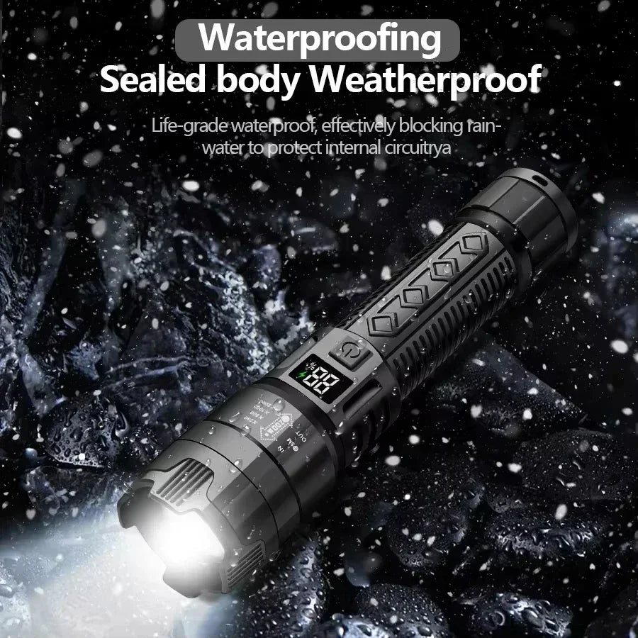 Super Bright LED Flashlight, USB Rechargeable, with Display Zoomable Light with Battery, Camping Hiking Emergency Lantern