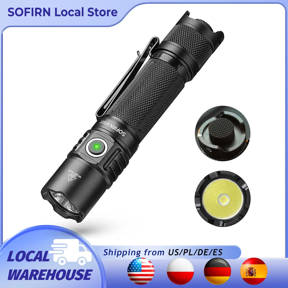 3800lm Tactical 21700 Flashlight Powerful LED Light USB C Rechargeable Torch with Dual Switch Power Indicator ATR