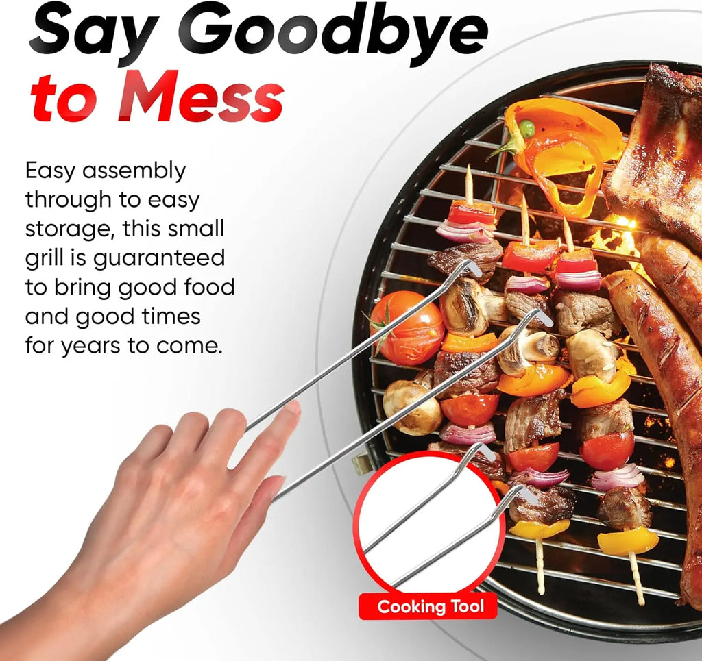14-inch Portable Charcoal Grill, 3-Point Locking Lid for Heat Retention, Dual Venting for Outdoor Barbecue