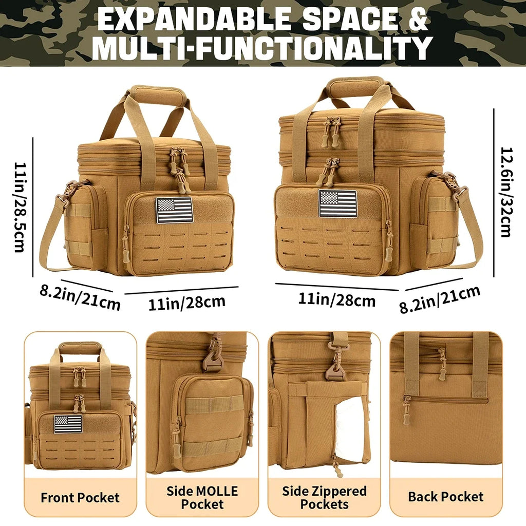 Tactical Lunch Box Expandable 18L Insulated Cooler Bag Leak Proof Lunch Bag for Work Camping Outdoor Picnic MOLLE Weave Strap