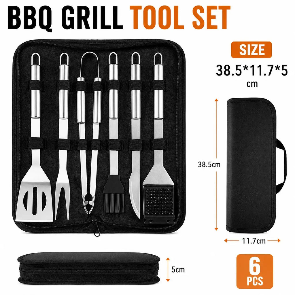 6Pcs Heavy Duty Stainless Steel Outdoor BBQ Grill Accessories Kit Premium Durable Grilling Utensil Set Perfect for Backyard Camping Picnic Tailgating Outdoor Barbecue Cooking Tools