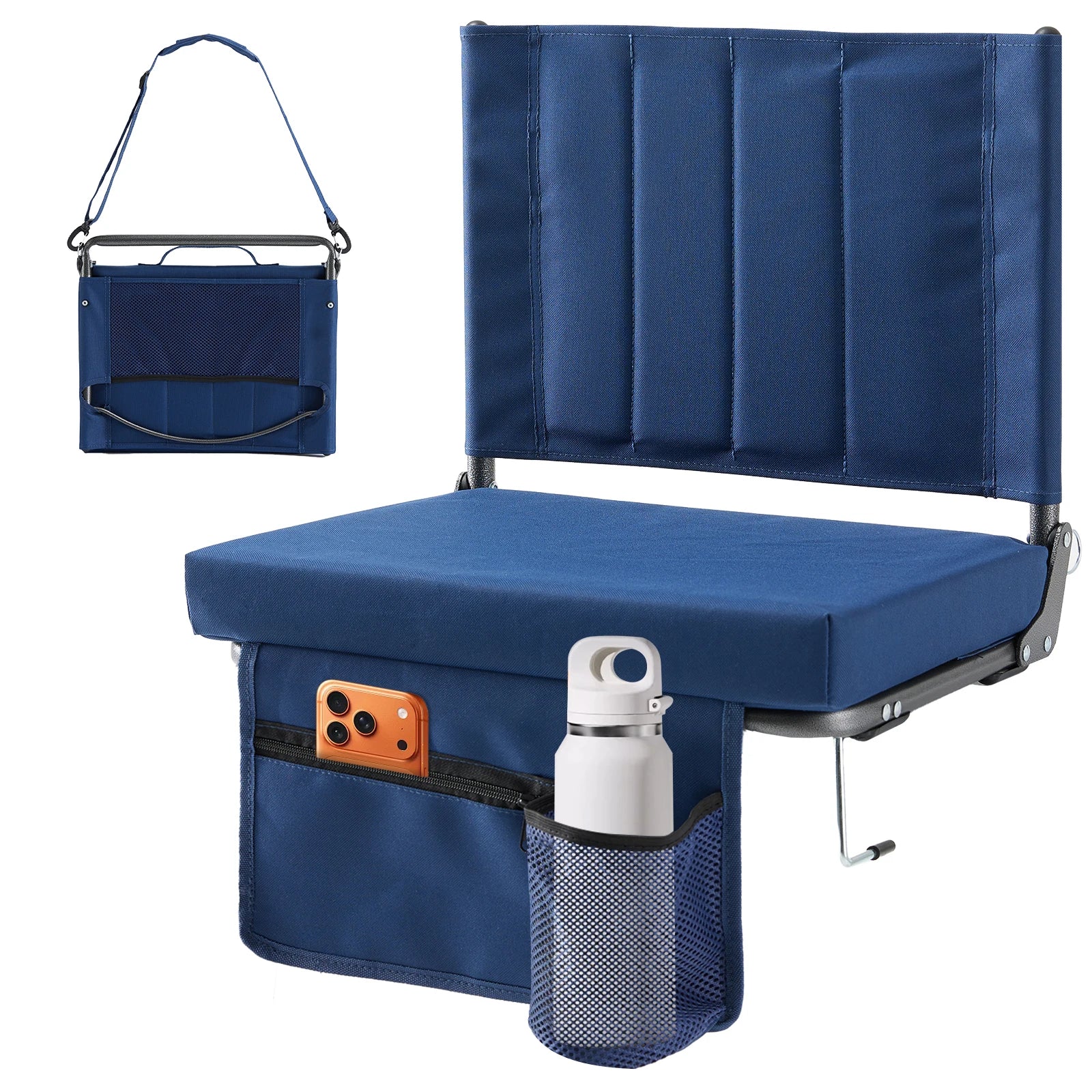 JHK Outdoor Foldable Seat with Back Support Wide Portable Lightweight Chairs with 3.15" Thick Padded Comfortable Seat For Picnic