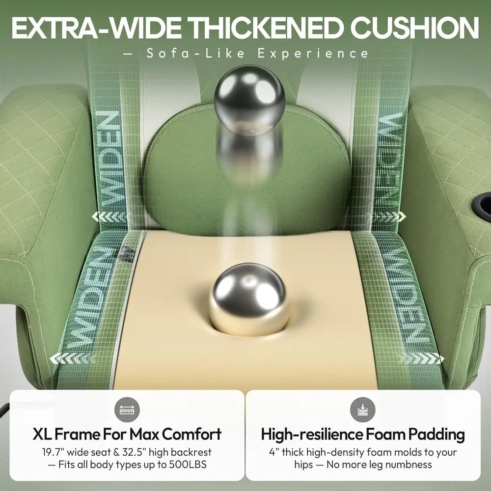 Ergonomic High-Back Gaming Recliner Chair with Massage, Lumbar Support, Ottoman, Cup Holder, Side Pocket, Fabric Green