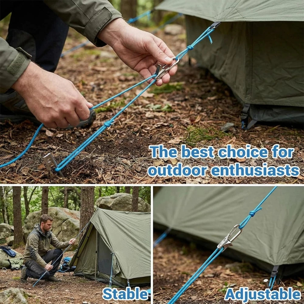 Multifunctional rope rollers & Puller - Stainless Steel Portable rope tensioner with rope rollers 6 pack ,paracord tensioner, Heavy-Duty Tie Down for Outdoors, Tarps, Boating & Camping Gear,  Durable & Lightweight，Includes
