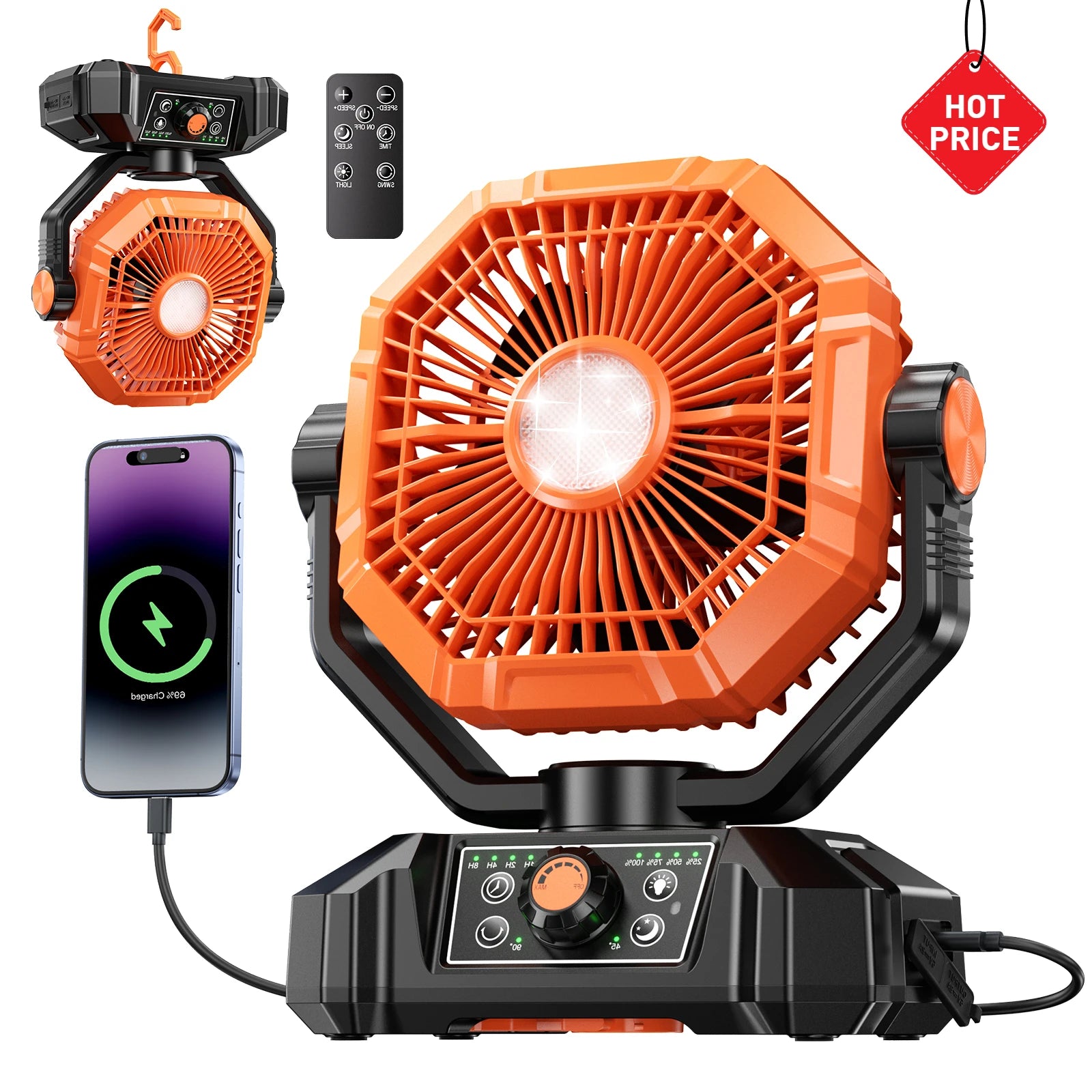 20000mAh Camping Fan with LED Lantern 8 Speed Desk Fan with Remote Portable Outdoor Fan with Hook for Tent Power Outages Jobsite