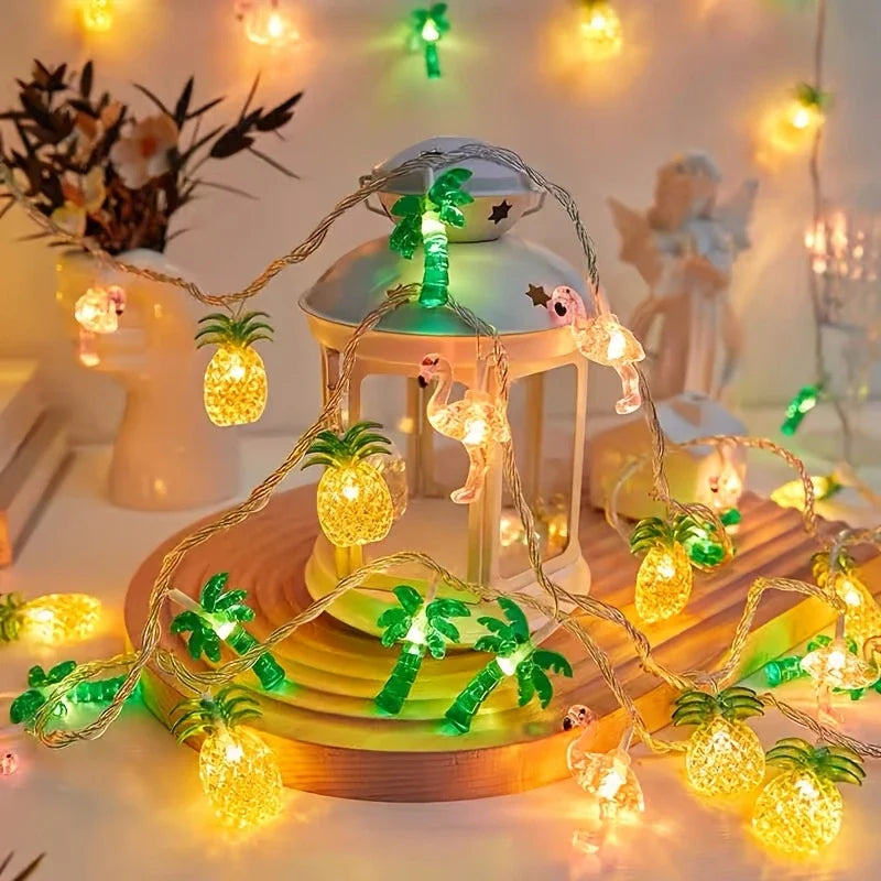 LED Flamingo Pineapple Palm Tree String Lights, Battery Operated,