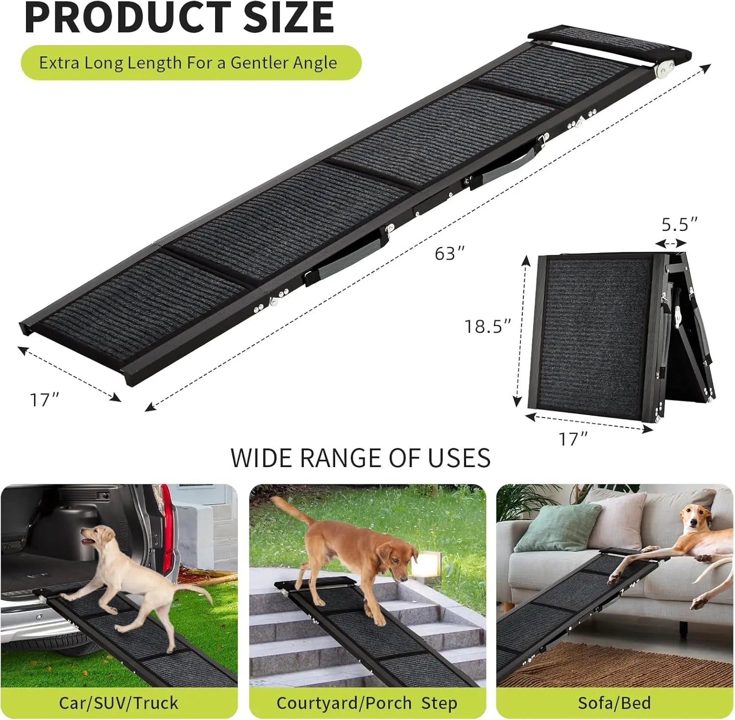 Dog Ramp for High Cars, Quad-Fold Non-Slip Ramp for Large Dogs & Seniors, Lightweight Portable Pet Ramp for SUV Truck Bed Couch