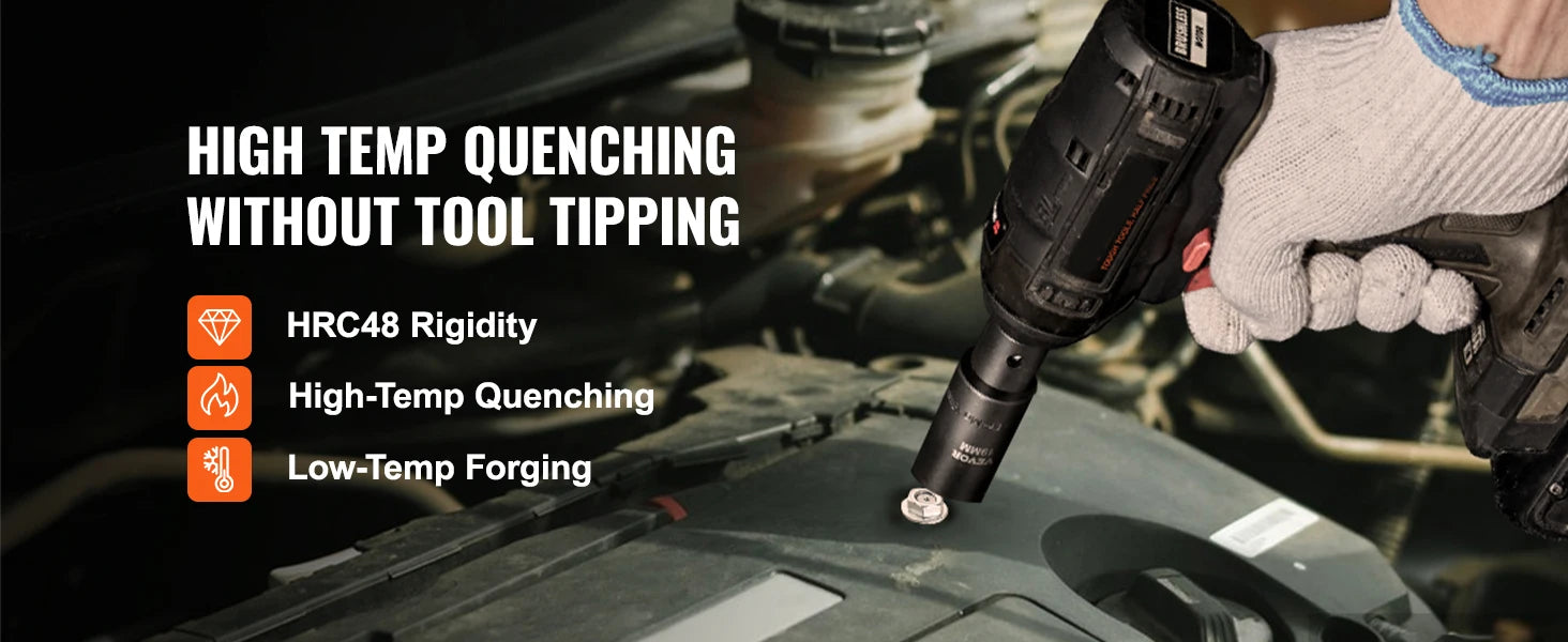 1/2" Drive Impact Socket Set,  6 Point Cr-V Alloy Steel, Easy-to-Read Size Markings, Rugged Construction