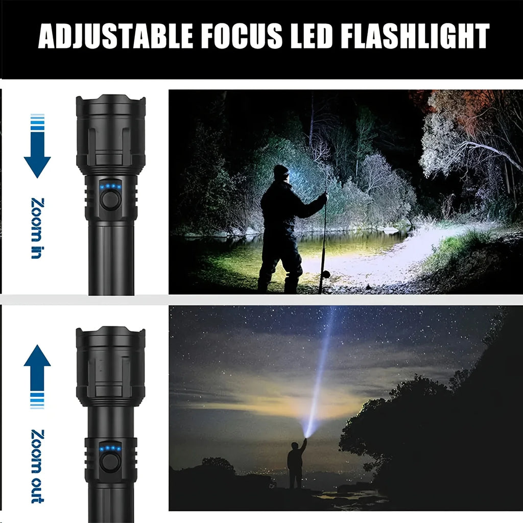 Zoomable LED Flashlight with Lens Ignition Function, Rechargeable High Power Tactical Flashlight, USB Charging with Power Indicator Light, Perfect for Outdoor Camping, Survival & Emergency Use
