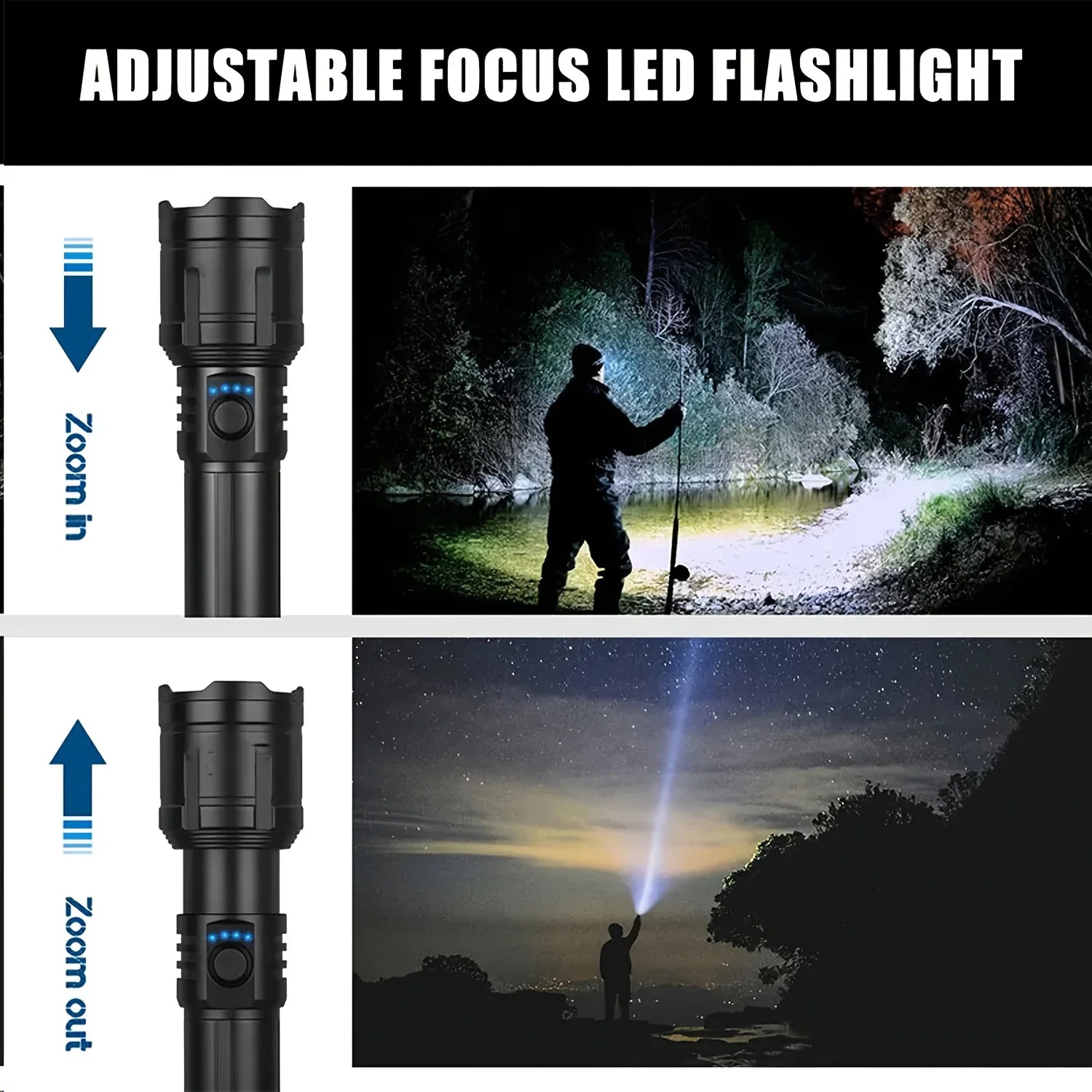 Zoomable LED Flashlight with Lens Ignition Function, Rechargeable High Power Tactical Flashlight, USB Charging with Power Indicator Light, Perfect for Outdoor Camping, Survival & Emergency Use