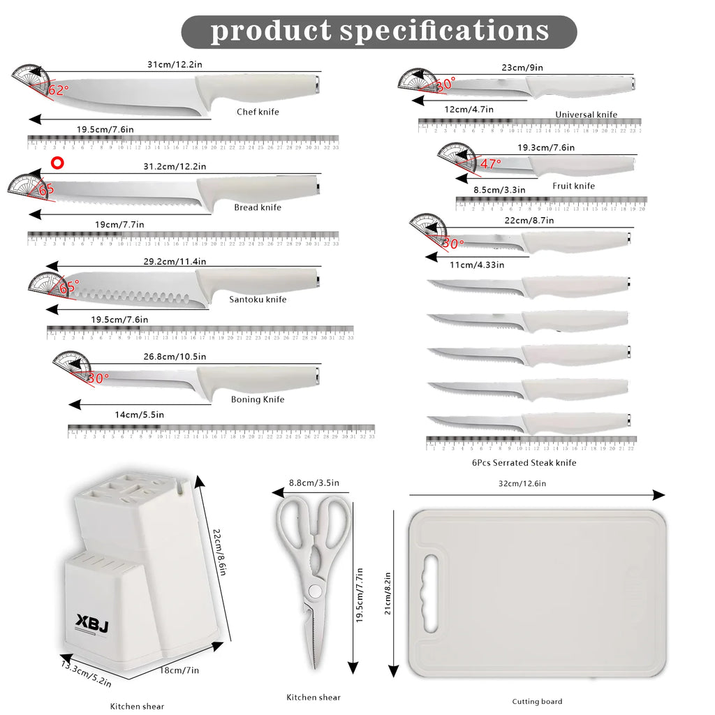 Knife Set, 15 Piece Knife Block Set with Built-in Sharpener, Dishwasher Safe, Rust Resistant, Stainless Steel