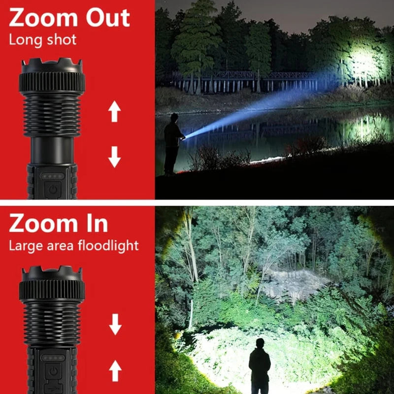 2PCS High Power LED Flashlight Strong Light Tactical Torch Rechargeable Portable Lamp Outdoor Emergency Camping Lantern