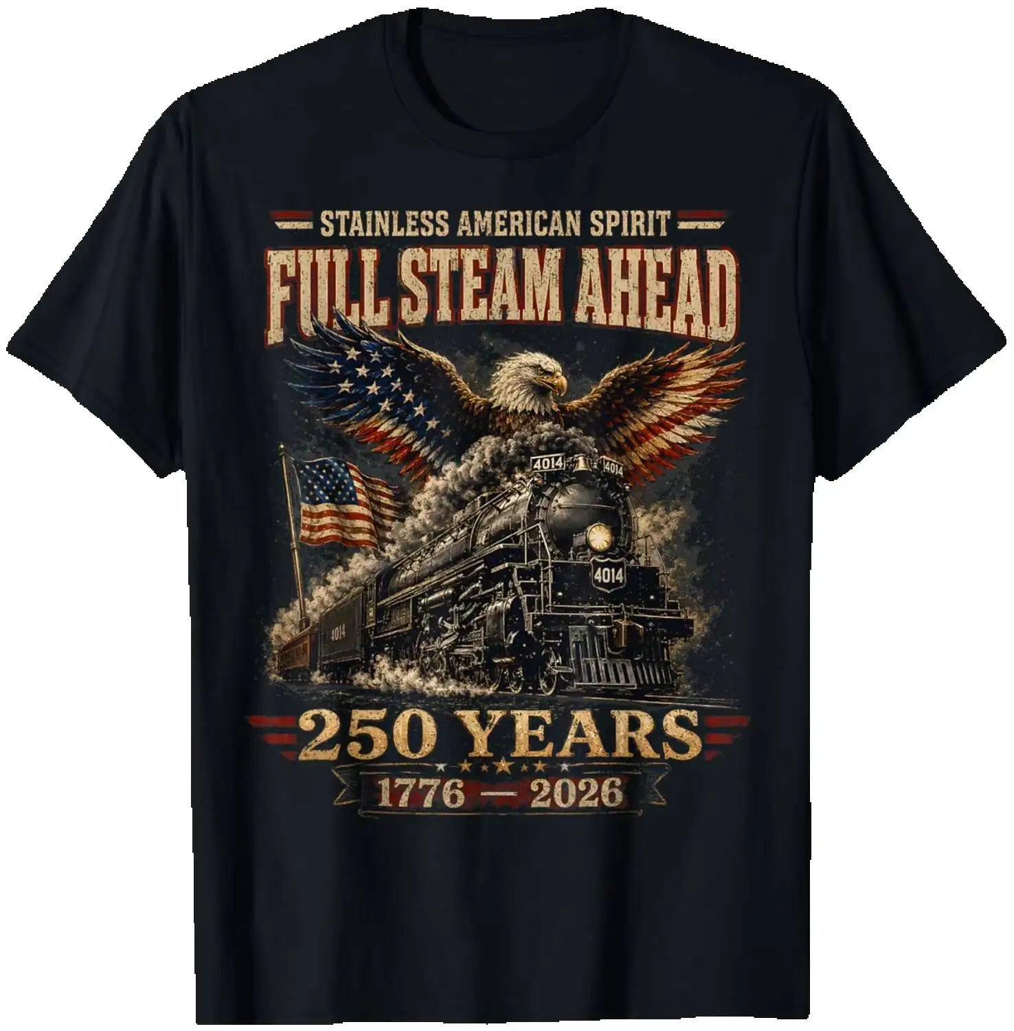 Big Boy 4014 Train USA 250Th Anniversary Patriotic American T-Shirt Summer Short-Sleeved Breathable Sweat-Wicking Versatile