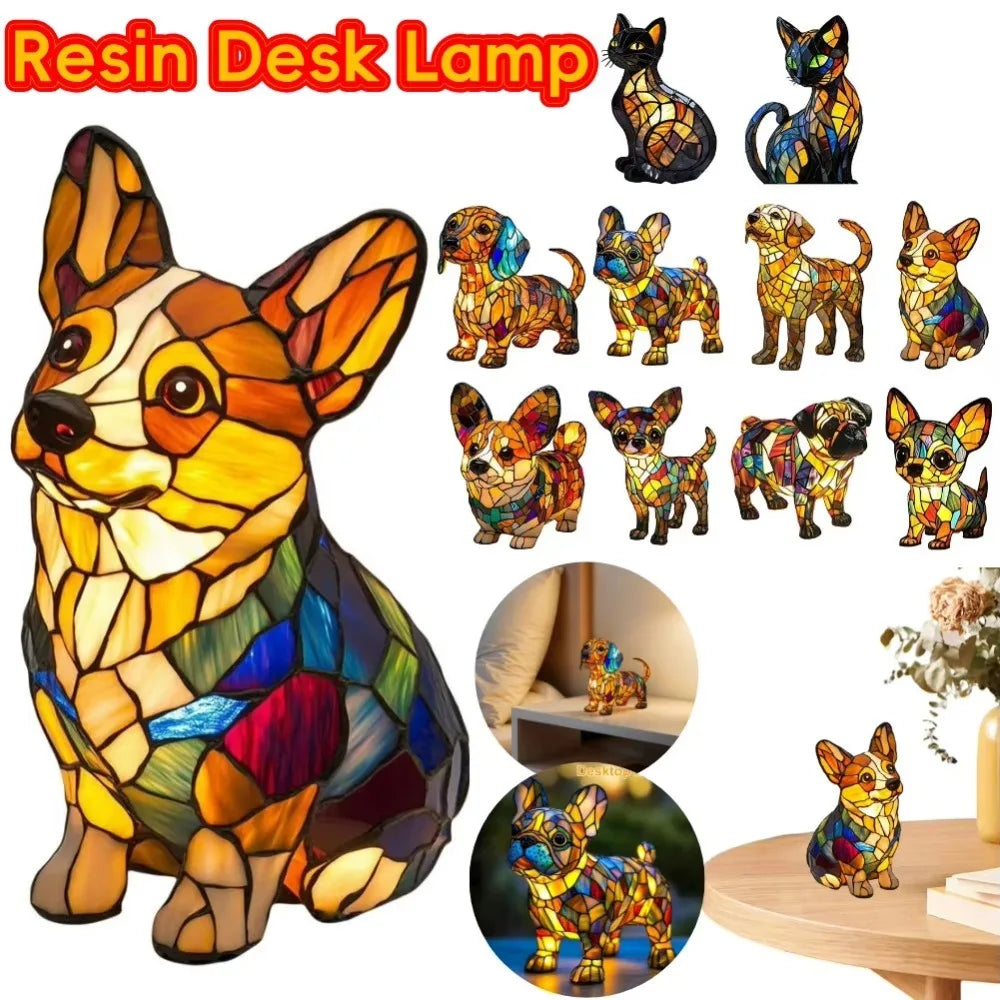 High Quality  Dog Series Art Night Light, LED Resin Animal Night Light, Handmade Desk Lamp, Desktop Decorations