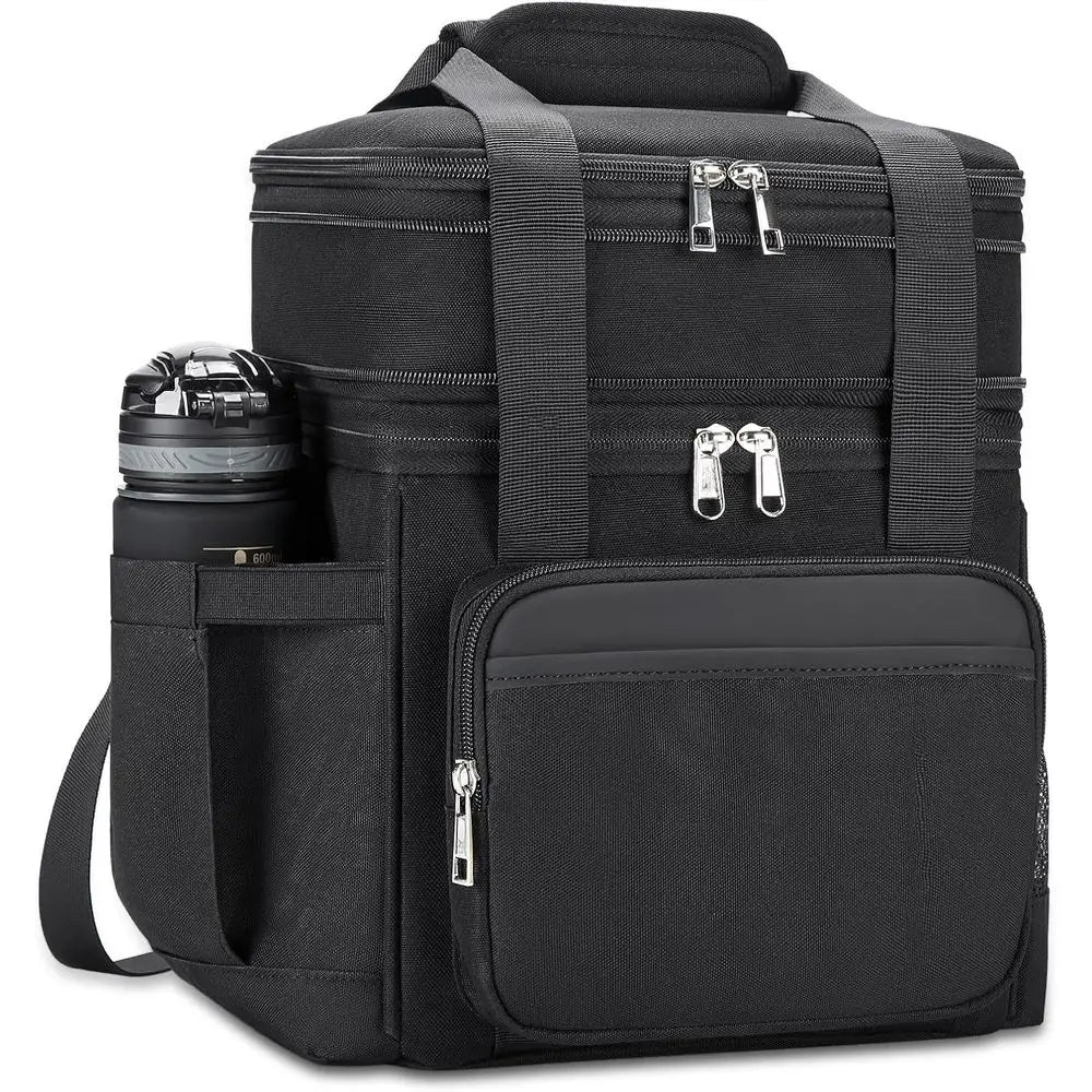 Double Decker Insulated Lunch Tote - Reusable, Expandable Cooler Bag for Men & Women, Suitable for Work, Picnics, and Outdoors (