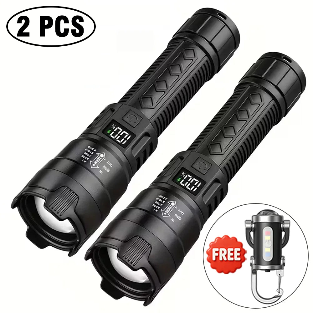Super Bright LED Flashlight, USB Rechargeable, with Display Zoomable Light with Battery, Camping Hiking Emergency Lantern