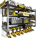 Heavy Duty Power Tool Organizer Wall Mount, 4-Layer Metal Shelf Holds 400 lbs, 8 Cordless Drill Holder for Garage Workshop