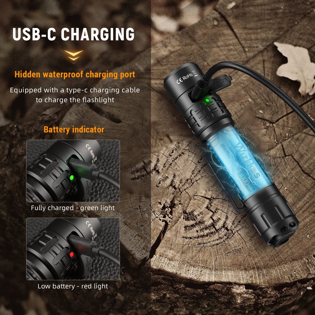 Wurkkos TD02 Compact IPX8 Waterproof Tactical Flashlight 2000LM Rechargable Torch with 6 Modes High-quality LED & Local Delivery