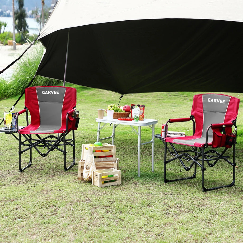 1 Pack / 2 Pack Oversized Heavy Duty Folding Directors Chair for Adults, 400 Lbs Capacity Portable Camping Chair with Side Table, Cup Holder & Side Pocket, Lawn Chairs for Camping, Beach, Garden, RV