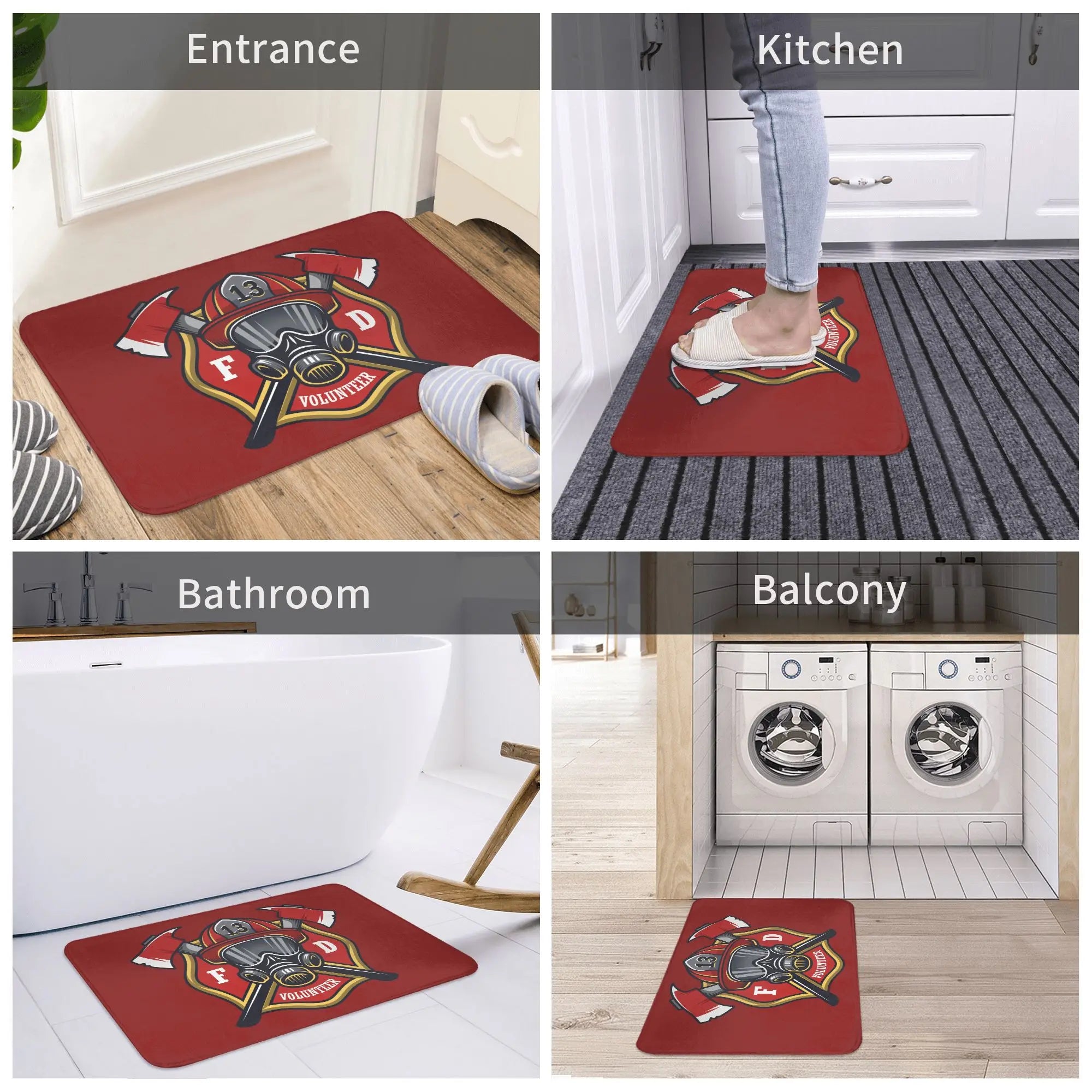 Firefighter Front Door Mat, Anti-Slip, Waterproof, Fire Rescue Doormat, Living Room, Entrance Rug