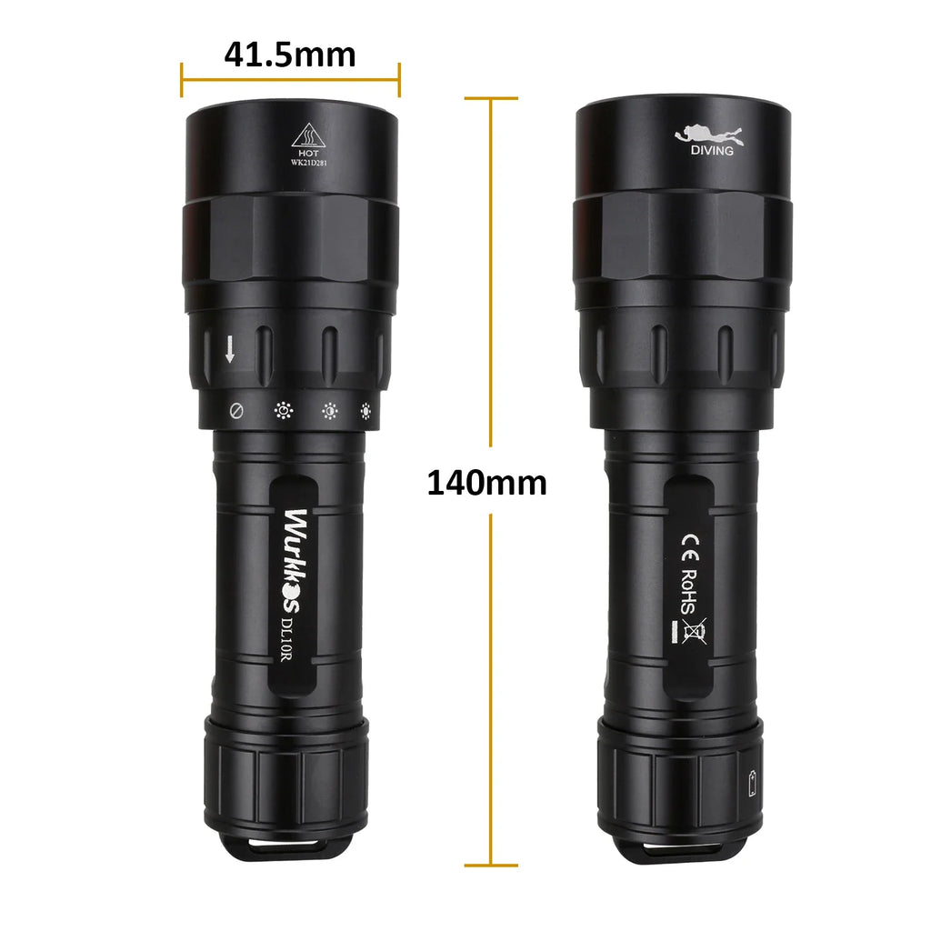 DL10R Scuba Diving Torch XHP70.2 LED Flashlights 4500lm 21700 USB-C Rechargeable Rotary Switch Magnetic Control
