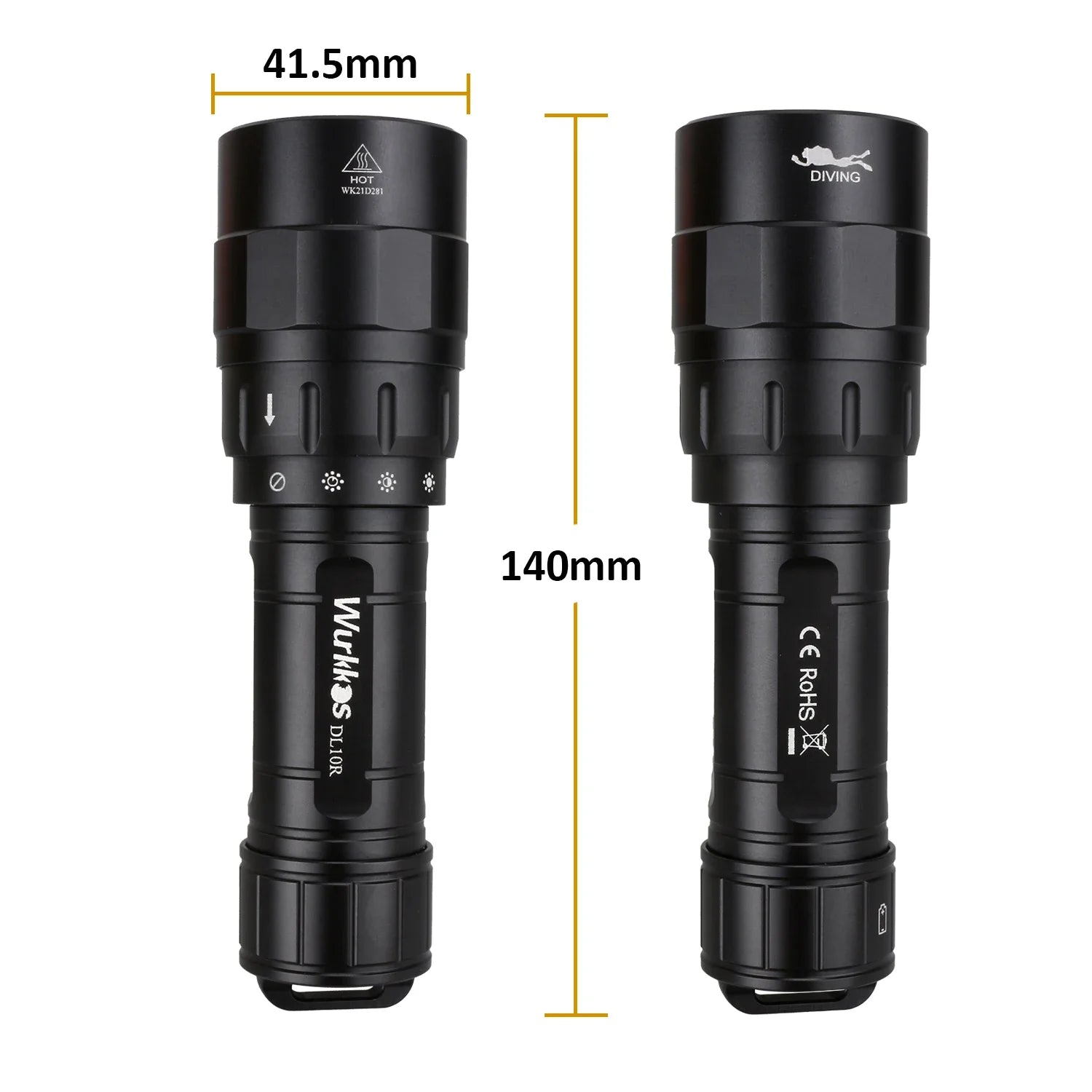 DL10R Scuba Diving Torch XHP70.2 LED Flashlights 4500lm 21700 USB-C Rechargeable Rotary Switch Magnetic Control