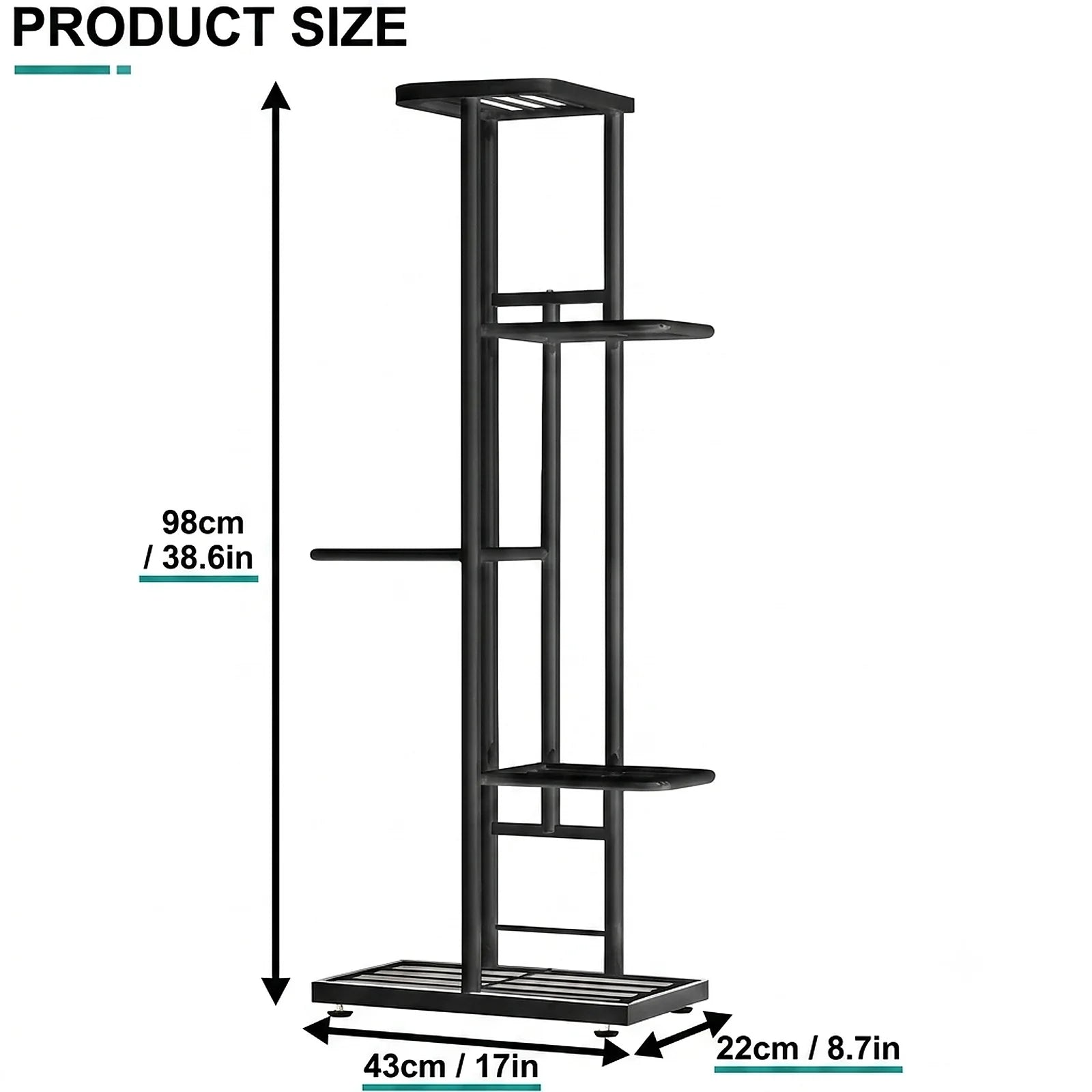 5 Tier Black Metal Plant Stand, Narrow Indoor Outdoor Plant Rack With Grid Shelves For Balcony or Corner