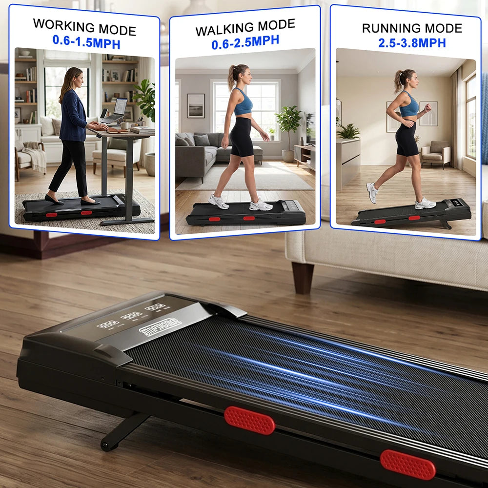 3.0HP Raceable Walking Pad Under Desk Treadmill with 9% Incline Adjustable Speed 1-6KM/H LCD Screen Display 136KG Load For Home