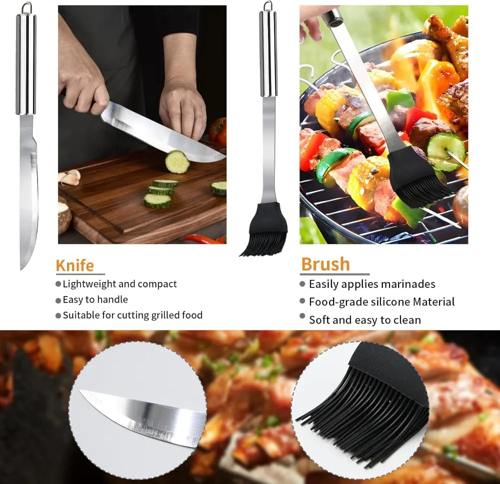11Pcs Stainless Steel BBQ Grilling Accessories Set, Portable Grill Tools Kit with Storage Bag for Outdoor Camping Backyard