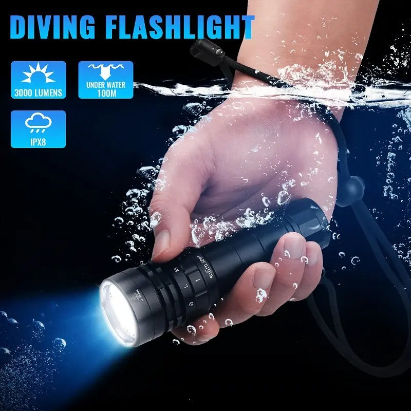 SD05 Scuba Diving Flashlight XHP50.2 Super Bright 3000lm 21700 Battery Dive Torch with Magnetic Switch 5000K 6500K