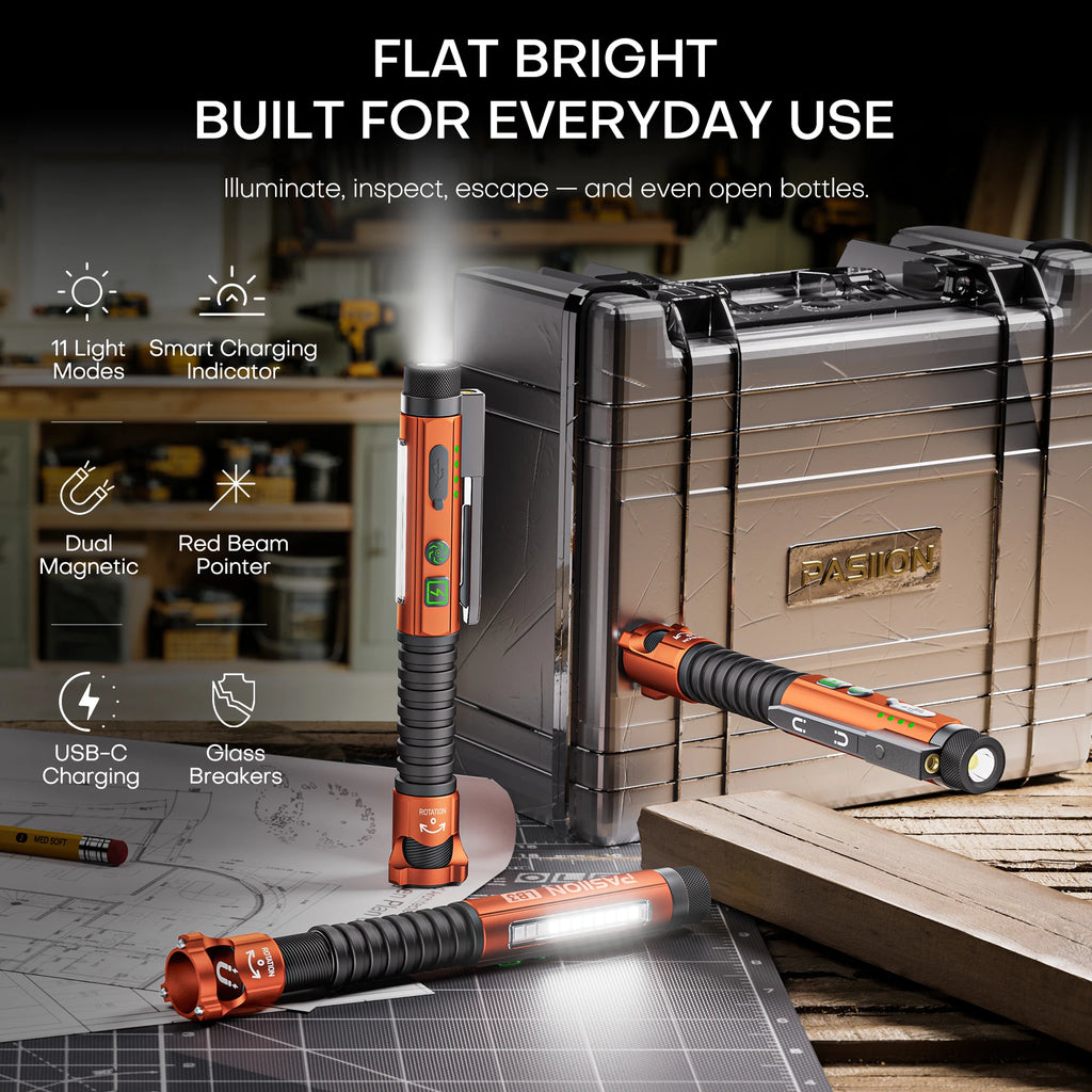 Rechargeable LED Flashlight with Red Laser & Built-in Power Bank, 10 Modes Tactical Flashlight, USB-C Charging, Rechargeable Pen Light with UV Light & Pocket Clip, Ideal for Camping, Hiking, Emergency Use & Daily Carry