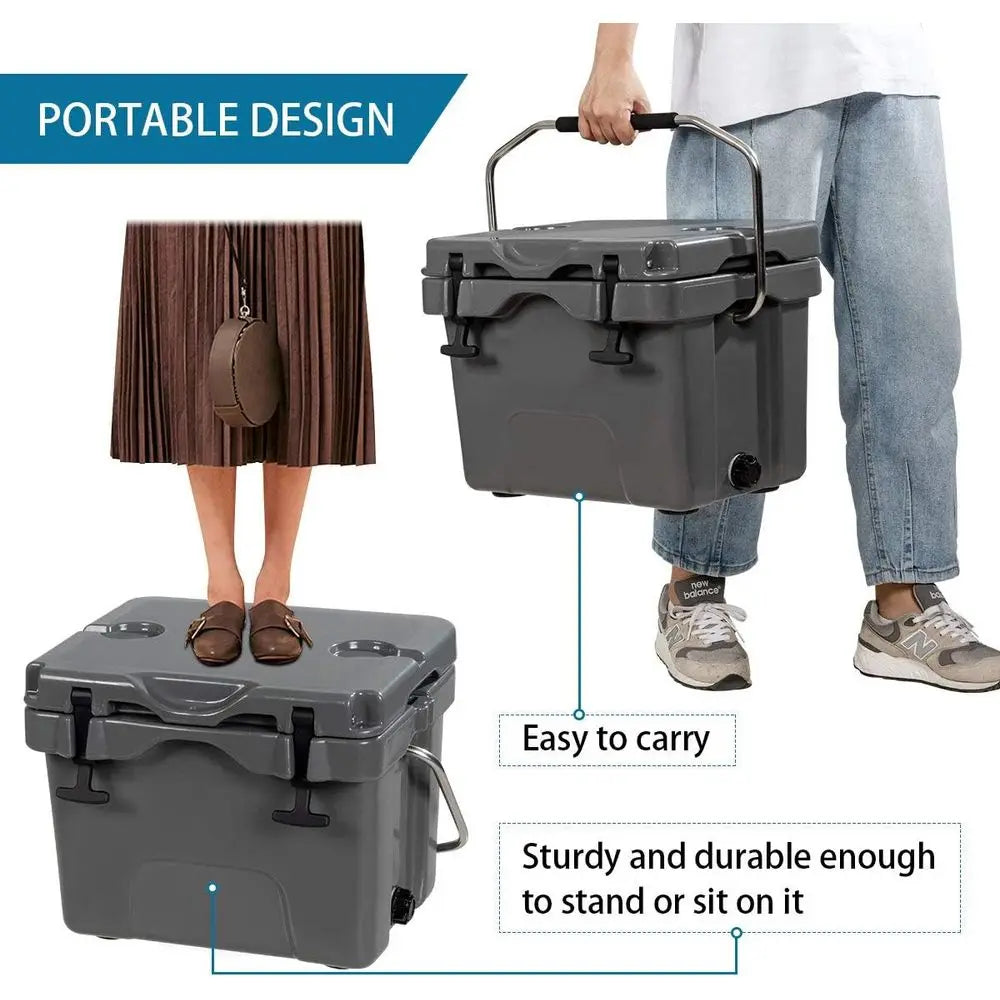 Portable 24-Can Cooler with 2 Cup Holders for 3-5 Days Ice Retention, Ideal for Outdoor Adventures
