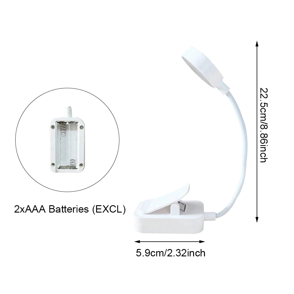 LED Clip On Book Light, Portable Reading Light, Eye Protection, Stepless Dimmable Mini Desk Lamp